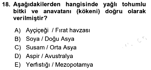 Tarla Bitkileri 2024-2025 Ara Sınav - 18. soru
