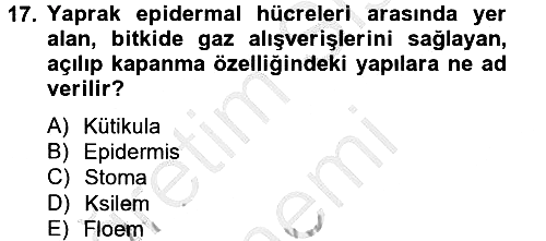 Toprak Bilgisi ve Bitki Besleme 2012-2013 Dönem Sonu Sınavı - 17. soru