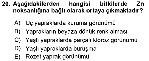 Toprak Bilgisi ve Bitki Besleme 2017-2018 Dönem Sonu Sınavı - 20. soru
