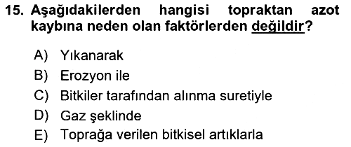 Toprak Bilgisi ve Bitki Besleme 2021-2022 Dönem Sonu Sınavı - 15. soru