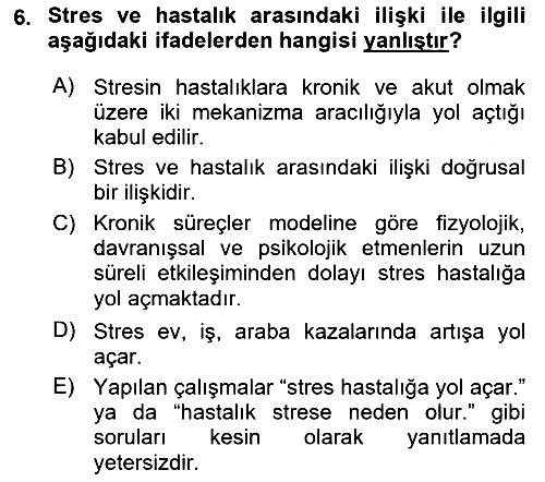 Sağlık Psikolojisi 2024-2025 Ara Sınav - 6. soru