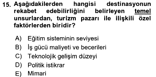 Destinasyon Yönetimi 2017-2018 3 Ders Sınavı - 15. soru
