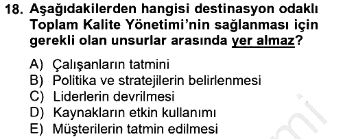 Destinasyon Yönetimi 2012-2013 Ara Sınav - 18. soru