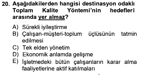 Destinasyon Yönetimi 2012-2013 Ara Sınav - 20. soru