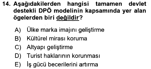 Destinasyon Yönetimi 2015-2016 Ara Sınav - 14. soru