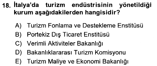 Destinasyon Yönetimi 2015-2016 Ara Sınav - 18. soru