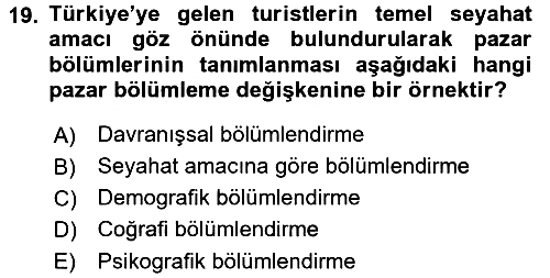 Destinasyon Yönetimi 2017-2018 Ara Sınav - 19. soru