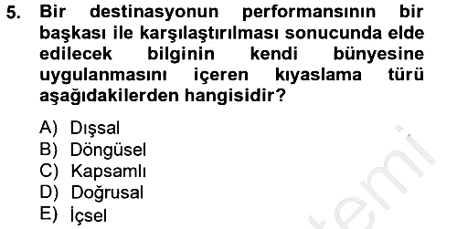 Destinasyon Yönetimi 2012-2013 Dönem Sonu Sınavı - 5. soru