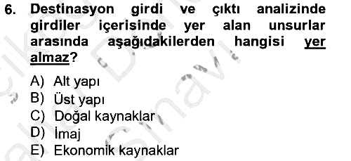 Destinasyon Yönetimi 2012-2013 Dönem Sonu Sınavı - 6. soru