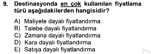 Destinasyon Yönetimi 2012-2013 Dönem Sonu Sınavı - 9. soru