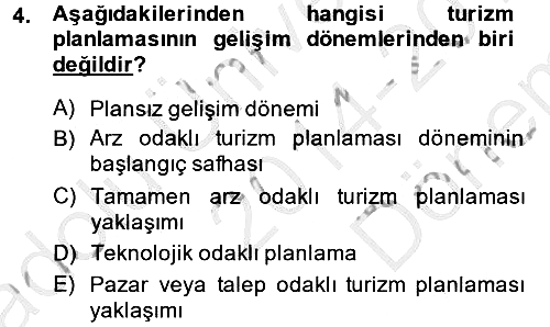 Destinasyon Yönetimi 2014-2015 Dönem Sonu Sınavı - 4. soru