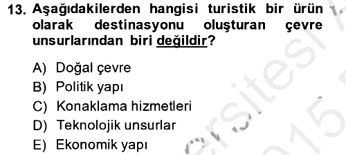 Destinasyon Yönetimi 2014-2015 Dönem Sonu Sınavı - 13. soru