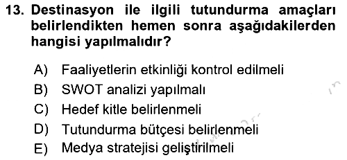 Destinasyon Yönetimi 2021-2022 Dönem Sonu Sınavı - 13. soru