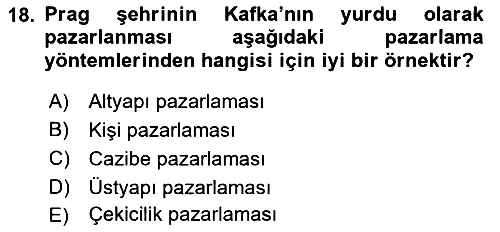 Destinasyon Yönetimi 2018-2019 Yaz Okulu Sınavı - 18. soru