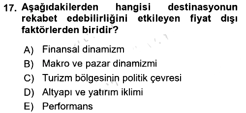 Destinasyon Yönetimi 2020-2021 Yaz Okulu Sınavı - 17. soru