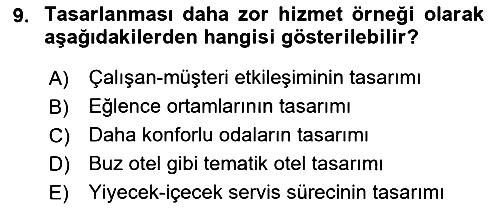 Hizmet Tasarımı 2018-2019 3 Ders Sınavı - 9. soru