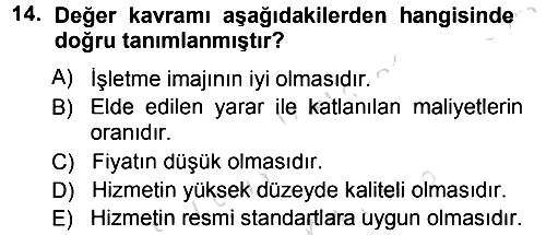 Hizmet Tasarımı 2014-2015 Tek Ders Sınavı - 14. soru