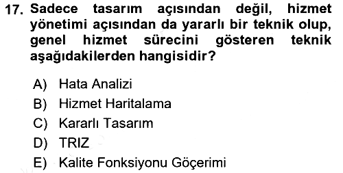 Hizmet Tasarımı 2015-2016 Tek Ders Sınavı - 17. soru
