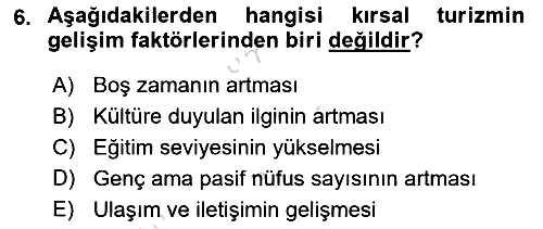 Kırsal Turizm Ve Kalkınma 2021-2022 Ara Sınav - 6. soru