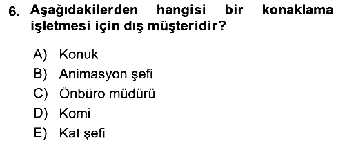 Konaklama Hizmetlerinde Kalite Yönetimi 2018-2019 3 Ders Sınavı - 6. soru