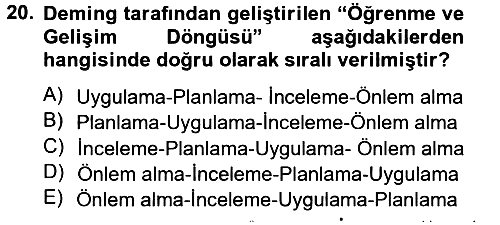 Konaklama Hizmetlerinde Kalite Yönetimi 2012-2013 Ara Sınav - 20. soru