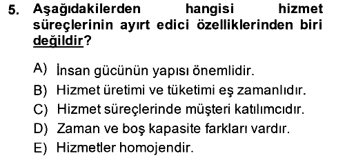 Konaklama Hizmetlerinde Kalite Yönetimi 2013-2014 Ara Sınav - 5. soru