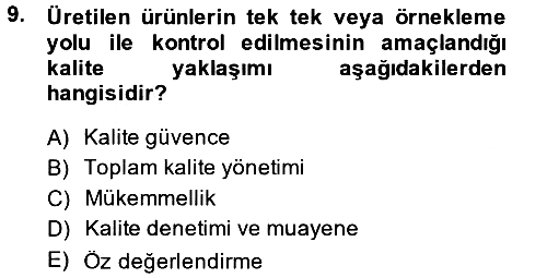 Konaklama Hizmetlerinde Kalite Yönetimi 2013-2014 Ara Sınav - 9. soru