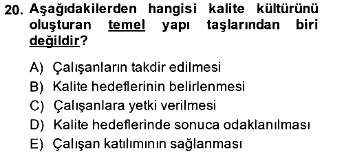 Konaklama Hizmetlerinde Kalite Yönetimi 2013-2014 Ara Sınav - 20. soru