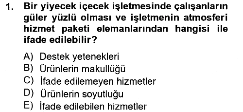 Konaklama Hizmetlerinde Kalite Yönetimi 2014-2015 Ara Sınav - 1. soru