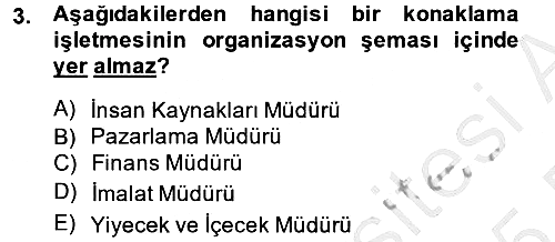 Konaklama Hizmetlerinde Kalite Yönetimi 2014-2015 Ara Sınav - 3. soru