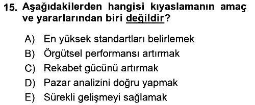 Konaklama Hizmetlerinde Kalite Yönetimi 2016-2017 Ara Sınav - 15. soru