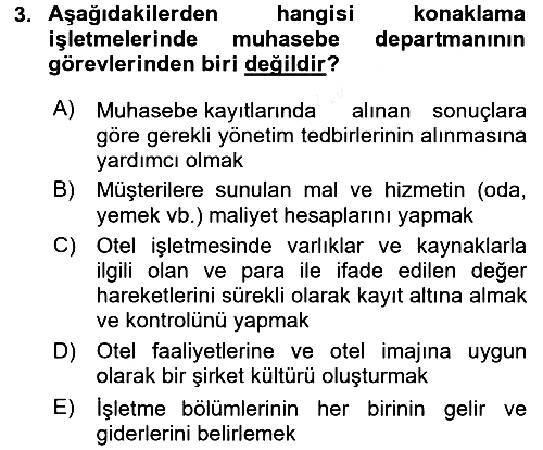 Konaklama Hizmetlerinde Kalite Yönetimi 2017-2018 Ara Sınav - 3. soru