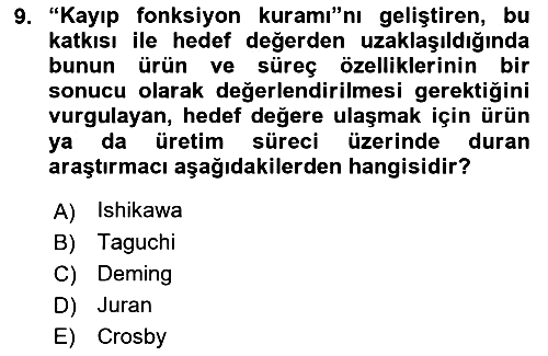 Konaklama Hizmetlerinde Kalite Yönetimi 2018-2019 Ara Sınav - 9. soru