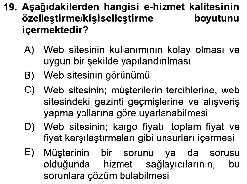 Konaklama Hizmetlerinde Kalite Yönetimi 2018-2019 Dönem Sonu Sınavı - 19. soru