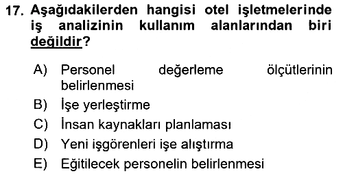 Konaklama İşletmeciliği 2023-2024 Ara Sınav - 17. soru