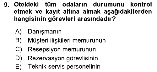 Konaklama İşletmeciliği 2021-2022 Dönem Sonu Sınavı - 9. soru