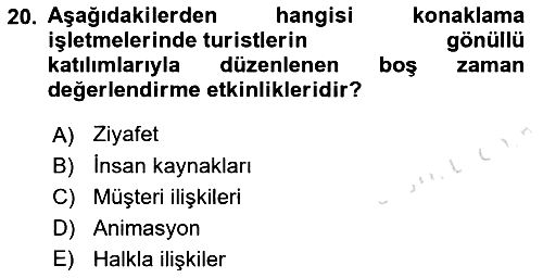 Konaklama İşletmeciliği 2021-2022 Dönem Sonu Sınavı - 20. soru
