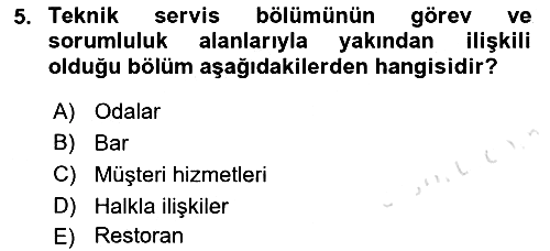 Konaklama İşletmeciliği 2022-2023 Dönem Sonu Sınavı - 5. soru