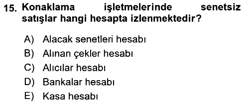 Konaklama İşletmeciliği 2023-2024 Dönem Sonu Sınavı - 15. soru