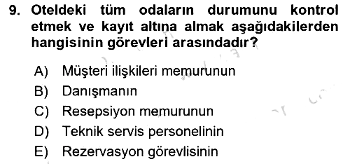 Konaklama İşletmeciliği 2020-2021 Yaz Okulu Sınavı - 9. soru