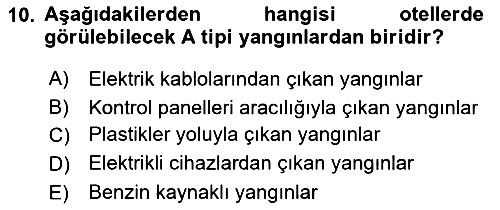 Konaklama İşletmeciliği 2021-2022 Yaz Okulu Sınavı - 10. soru