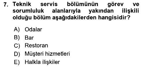 Konaklama İşletmeciliği 2023-2024 Yaz Okulu Sınavı - 7. soru
