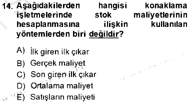 Konaklama İşletmelerinde Muhasebe Uygulamaları 2014-2015 Ara Sınav - 14. soru