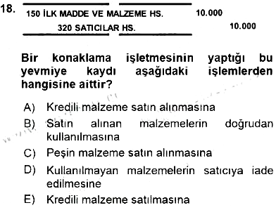 Konaklama İşletmelerinde Muhasebe Uygulamaları 2015-2016 Ara Sınav - 18. soru