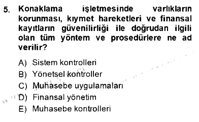 Konaklama İşletmelerinde Muhasebe Uygulamaları 2014-2015 Dönem Sonu Sınavı - 5. soru