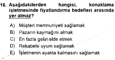 Konaklama İşletmelerinde Muhasebe Uygulamaları 2015-2016 Dönem Sonu Sınavı - 16. soru