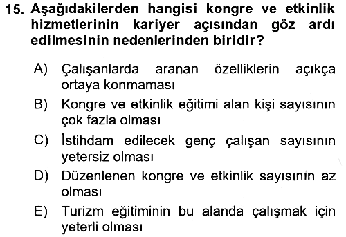 Kongre ve Etkinlik Yönetimi 2015-2016 Dönem Sonu Sınavı - 15. soru
