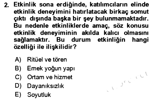 Kongre ve Etkinlik Yönetimi 2021-2022 Yaz Okulu Sınavı - 2. soru