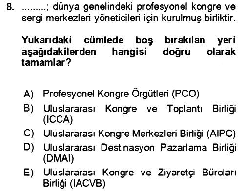 Kongre ve Etkinlik Yönetimi 2021-2022 Yaz Okulu Sınavı - 8. soru