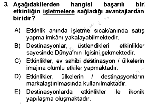 Kongre ve Etkinlik Yönetimi 2023-2024 Yaz Okulu Sınavı - 3. soru